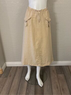 Johnny Was Beige Midi Skirt with Front Pockets